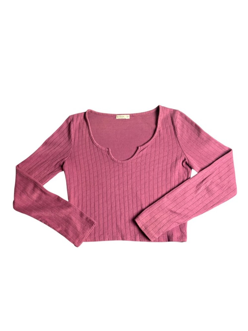 Cotton On Size S Ribbed Long Sleeve Crop Top Magenta Pink Notched Neck Casual